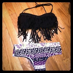 Black Frilly and Floral Bikini Set